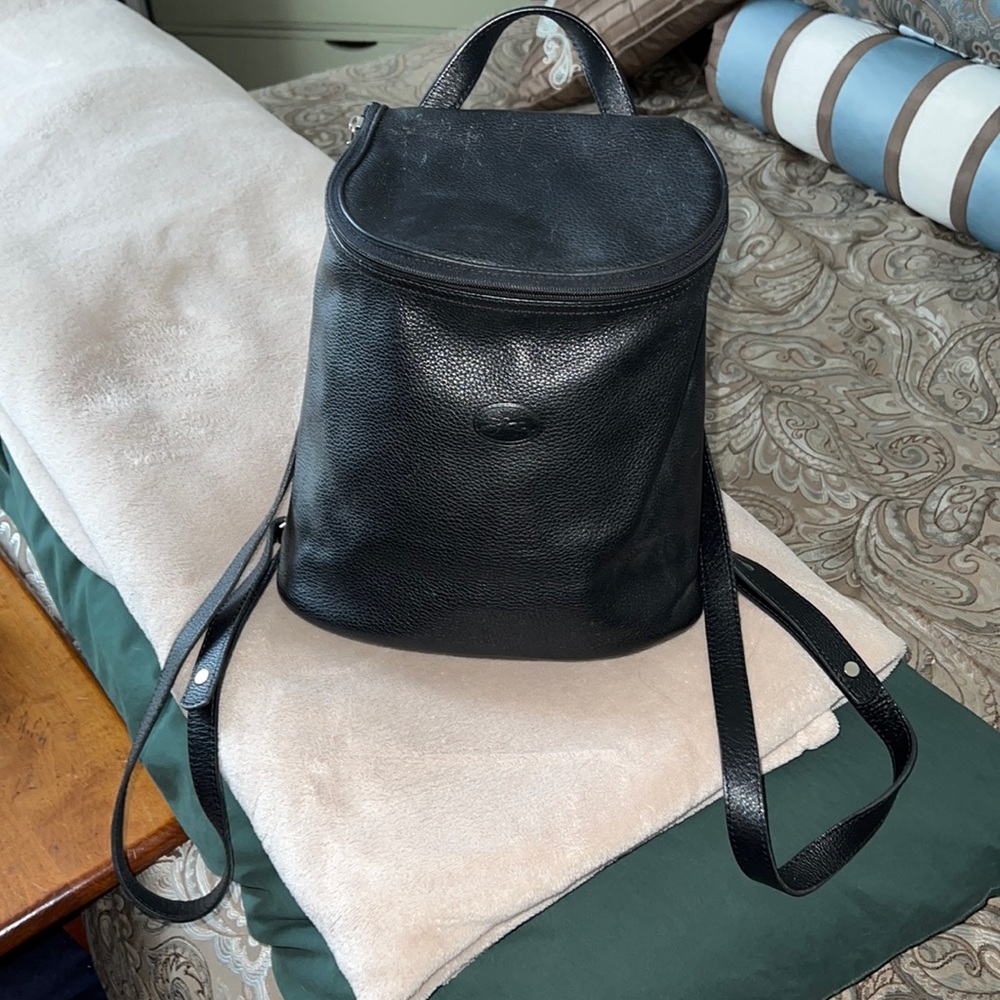 LONGCHAMP Black Leather Le Pliage Backpack purse